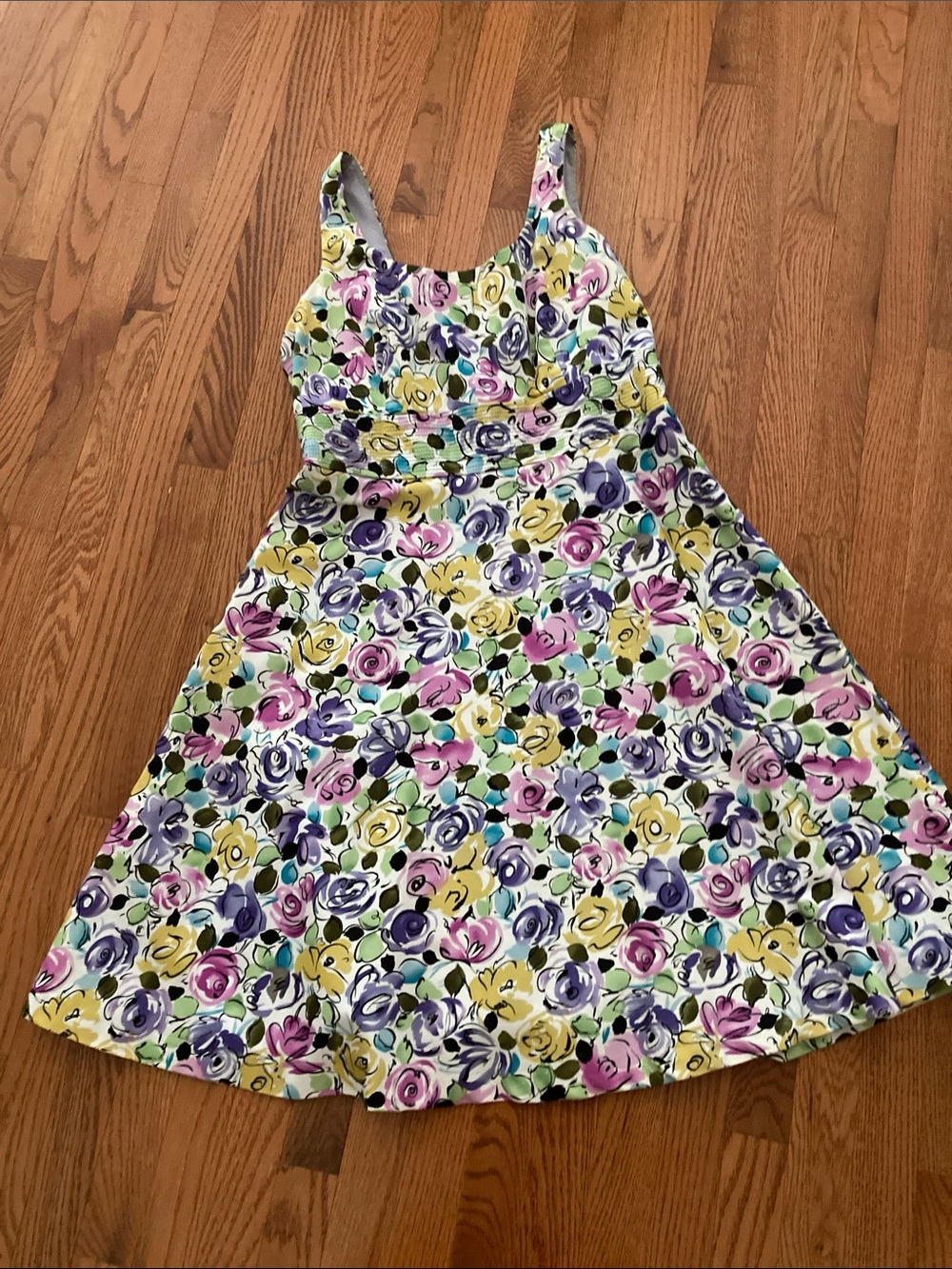 Donna Ric Floral Fit-and-Flare Dress in White, Yellow, Purple, Pink, Green, Blue